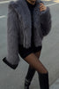 Chique Luxe Anthracietgrijze Faux Fur Jas met Oversized Capuchon